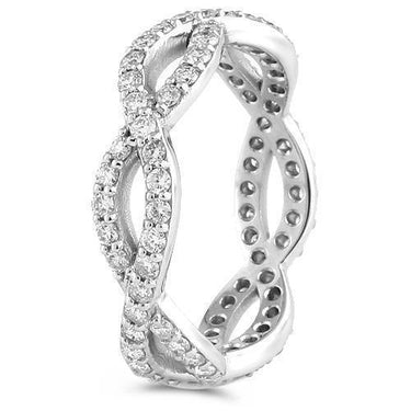 14K White Solid Gold Womens Diamond Crossed Lines Eternity Ring Band 1.10 Ctw